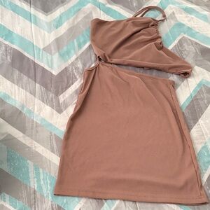 SHEIN Ribbed One-Shoulder Cutout Dress in Dusty Rose